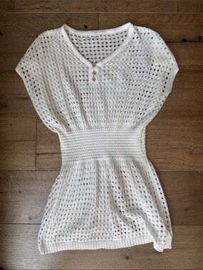 Cupshe White Crochet Knit Swim Coverup with Button Placket